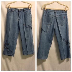 24 Karat Embroidered Cropped Capri Jeans